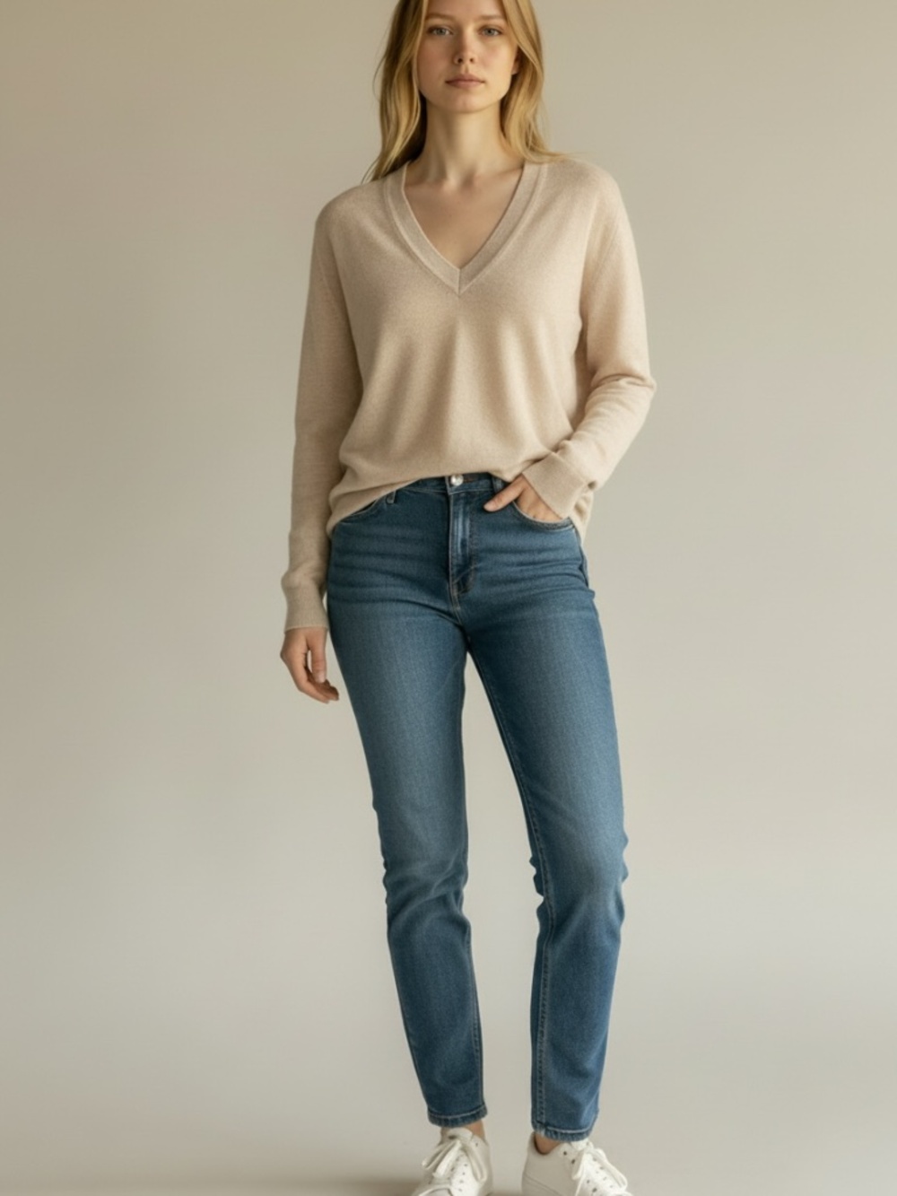 Quince Organic Cotton Cashmere Quiet Luxury V-Neck Sweater (XS)